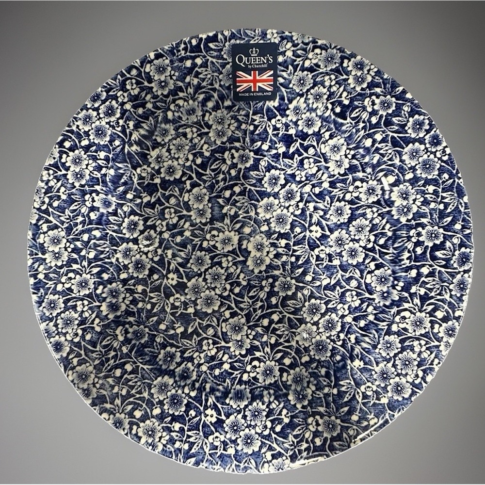 2 Queens Calico Blue Churchill Queens England 10.25" Dinner Plates NWT DW Safe